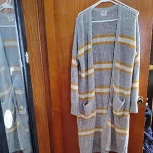 Hippie Rose Gray and Yellow Striped Cardigan